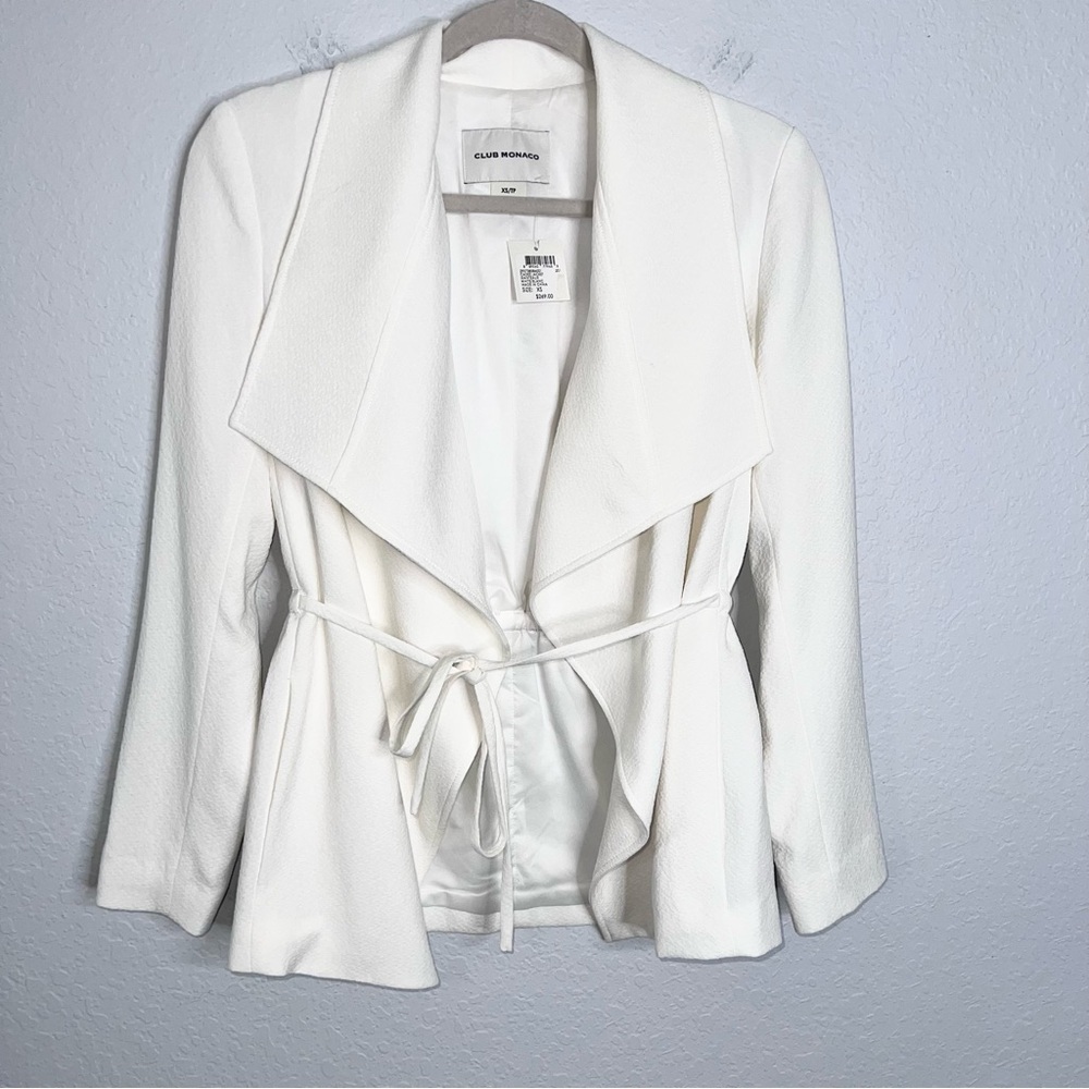 Club Monaco Blazer Jacket Women’s XS White Open Tie Front Career Or Casual